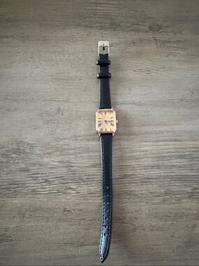 Classic Black dainty Leather Strap Watch with  Gold Case
